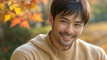 紅葉と中年男性/Autumn leaves and a middle-aged ma/