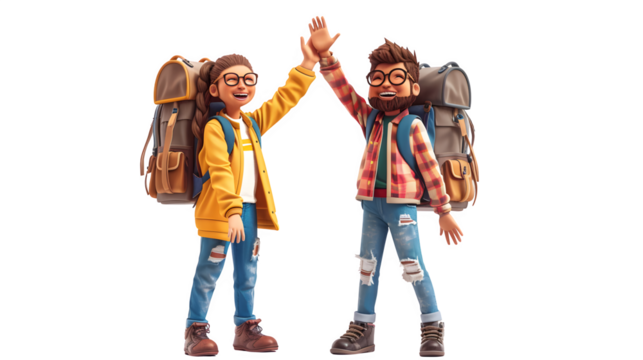 High five at school entrance, back to school celebration, welcoming students, positive school spirit, friendship and camaraderie, png file, isolated on white - Powered by Adobe