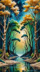  Abstraktion Fluider Wald 9x16. Hintergrund für das Design 4.