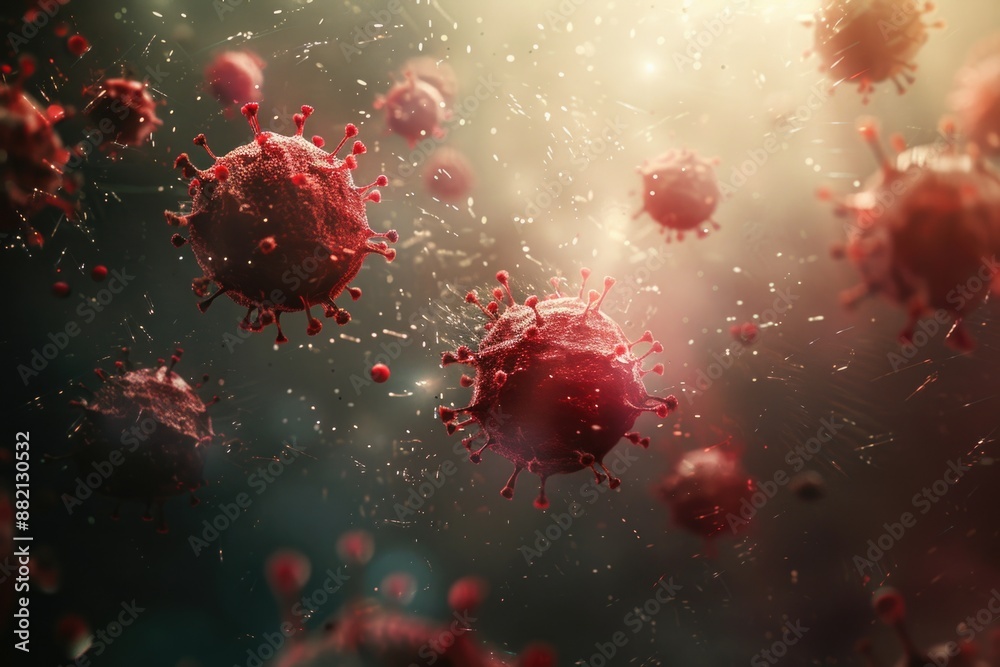 Poster a collection of red and white corona cells used for testing and diagnosis of covid-19