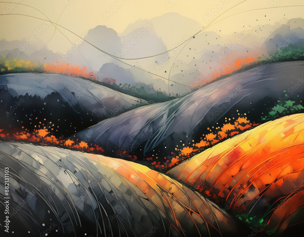 Canvas Prints Abstract landscape background. Digital painting. Oil and watercolor illustration.