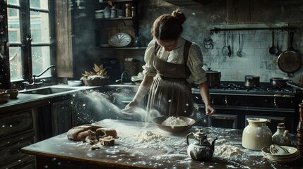 Capturing baking magic  enchanting moments in a flour dusted kitchen, artfully preserved