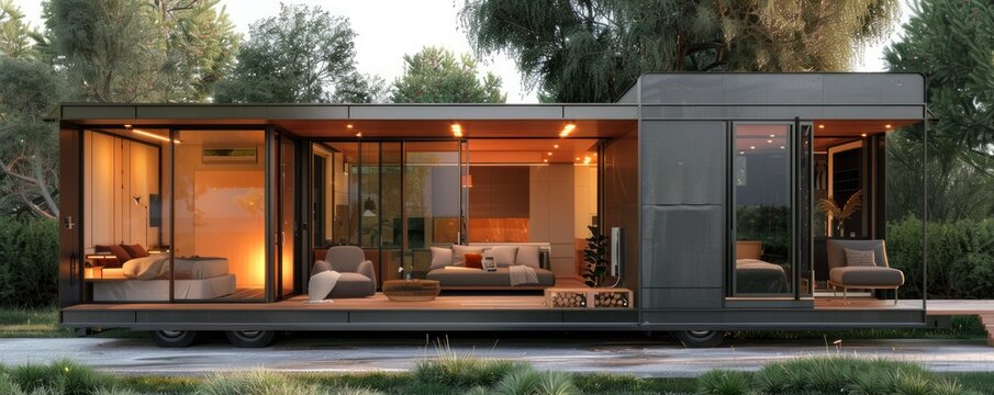Modernist tiny house with efficient use of space.