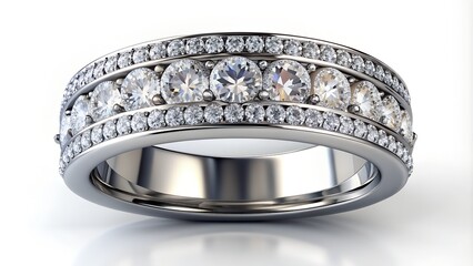 Elegant diamond wedding ring with round cut stones on white background