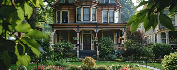 Victorian house with bay windows.