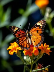 A vibrant and intricate butterfly resting on a flower.AI generation.