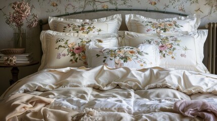 Cozy and Elegant Floral Bedding in Vintage-Inspired Bedroom
