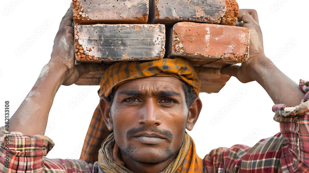 Wall mural construction labor carrying bricks, labor day tribute to construction industry workers, hardworking 