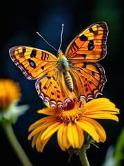 Fototapeta premium A vibrant and intricate butterfly resting on a flower.AI generation.