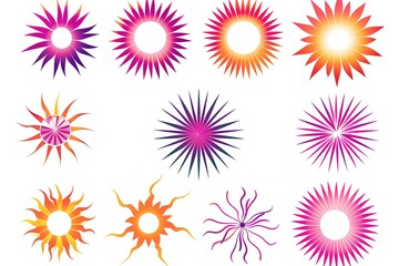 Vibrant Burst: Sets of Multicolor Powder Explosion on White Background