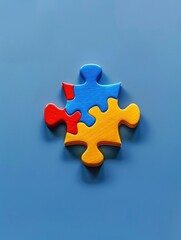 Obraz premium Colorful Puzzle Piece on Blue Surface