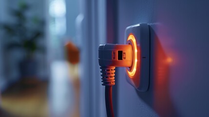 Plugged in electrical cord with glowing socket