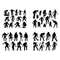 Zombie silhouette vector set isolated on white background, cartoon style