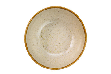 Top view of empty brown ceramic bowl with dark brown edge isolated on white background with clipping path.