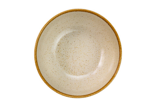 Top view of empty brown ceramic bowl with dark brown edge isolated on white background with clipping path.