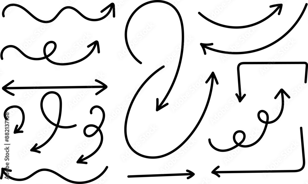 Aufkleber set of hand-drawn arrows, circles and lines. collection of hand drawn arrows on a transparent backgr