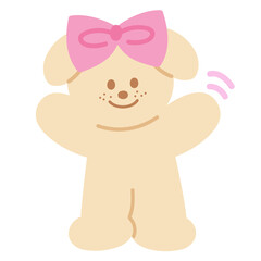 Illustration of puppy with pink ribbon for cartoon character, comic, mascot, animal, dog sticker, standee, pet shop, vet, cute patches, brooch, plush toy, kid doll, adopt and rescue pet, pet accessory