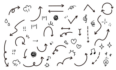 手描きの矢印と感情のあしらいの漫符イラスト アイコンセット