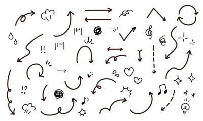 手描きの矢印と感情のあしらいの漫符イラスト アイコンセット