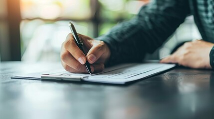 Close-Up of a Person Writing on a Document