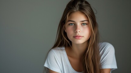 Obraz premium Beautiful girl, captured with soft lighting and a neutral background