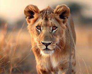 Fototapeta premium The Untamed Charm of a Tamed Lion A Wildlife Pet's Loyal Companionship, Explore the Bonds of Domestication