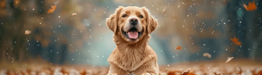 Unconditional Love A Golden Retriever's Devoted Gaze in the Autumn Woods, Capturing the Essence of Trust and Affection Between a Faithful Companion and Their Human This Image Speaks Volumes About the