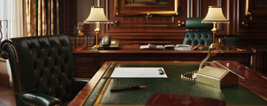 Sophisticated office with an empty velvet document tray.