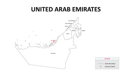 Obraz premium United Arab Emirates Map. State map of United Arab Emirates. State map of United Arab Emirates in colour with capital.