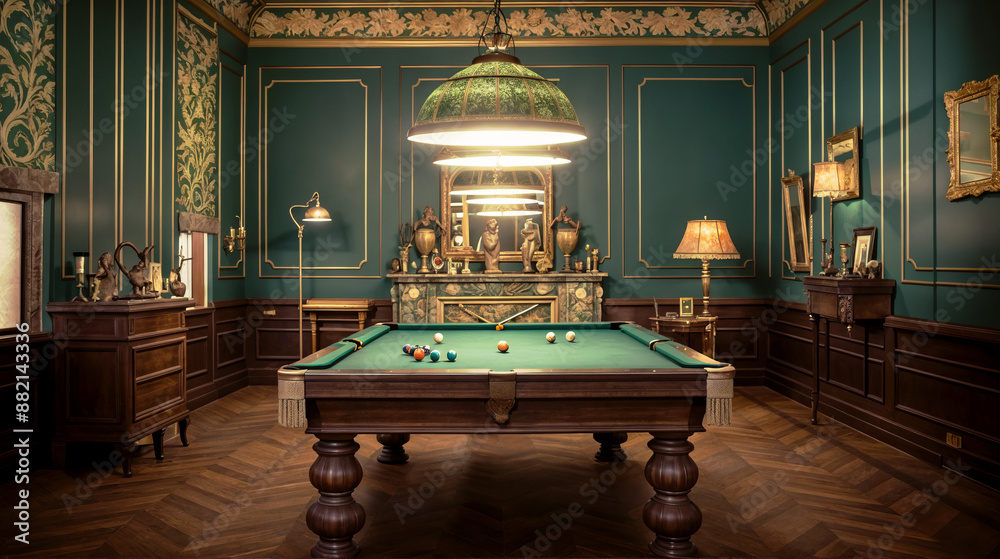 Sticker interior of a luxurious billiard room created with Generative AI technology