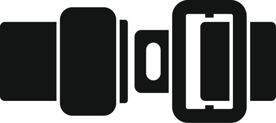 Simple black glyph representing a closed seat belt buckle, for safety and security while driving