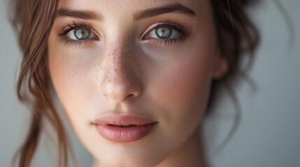 Fototapeta premium Beautiful woman with natural make-up, highlighting her fresh and radiant skin