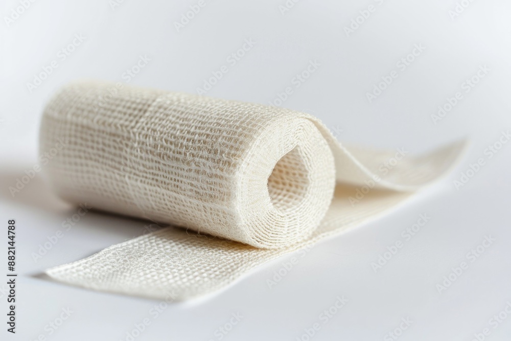 Poster A rolled piece of cloth sits atop a table, suitable for use as a decorative element or prop in various settings