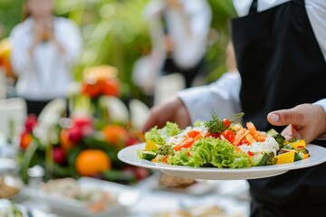 person eating salad in a restaurant