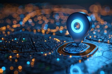 Location pin icon on earth city urban map indicating the location and direction, Blue geopin