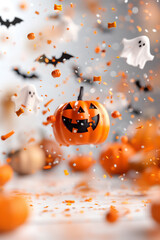 Naklejka premium A pumpkin with a smile on its face is surrounded by other pumpkins