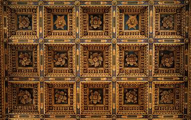 Golden ceiling on historical religious building in Italy 