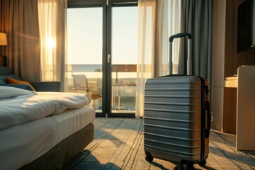 Obraz premium Luggage suitcase bag in a modern business hotel room