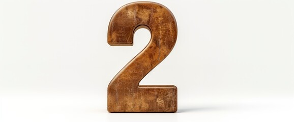 Fototapeta premium Isolated shot of a three-dimensional brown leather number 2 on a white background, suitable for sleek and stylish compositions