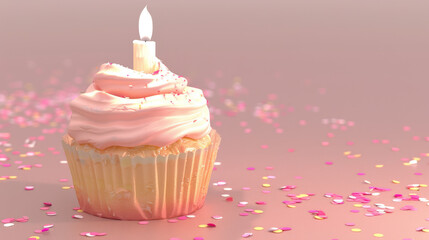 pink celebratory cupcake with candle