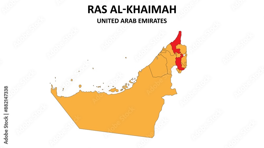 Poster Ras Al - Khaimah Map is highlighted on the United Arab Emirates map with detailed State and region outlines.