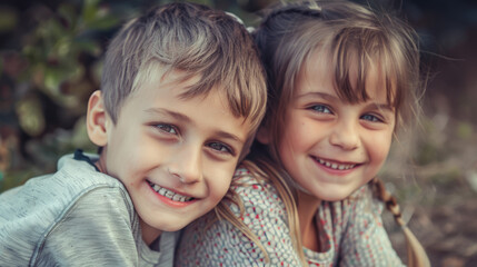 Fototapeta premium child girl and boy, childhood brother and sister love, family