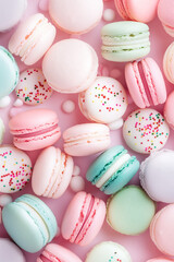 Fototapeta premium A close up of a variety of colorful macarons with sprinkles on top