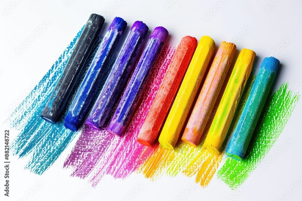 Poster a set of colorful crayons placed side by side, ready for creative use