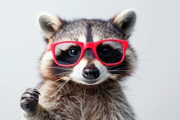 Raccoon with red glasses