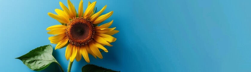 Vibrant sunflower on a bright blue background. Perfect for summer, nature, and floral-themed projects. High-quality image with great detail.