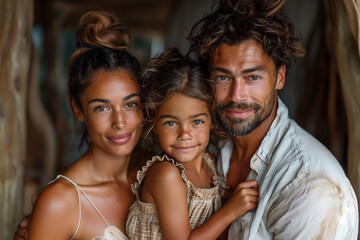 Obraz premium Happy mixed race mixed culture family with young child