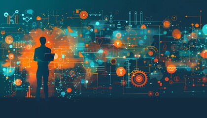 AI-enabled Sales Performance Management, businessman with a laptop leveraging AI for sales performance management, operations management to increase sales and promote business growth