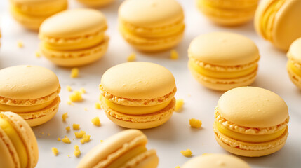 Fototapeta premium Yellow French Macarons cakes, laid out in a stylish mold that exudes elegance and sophistication