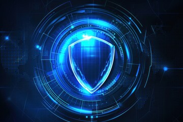 Fototapeta premium Shield With Circle. Abstract Blue Business Icon with Futuristic Technology Background
